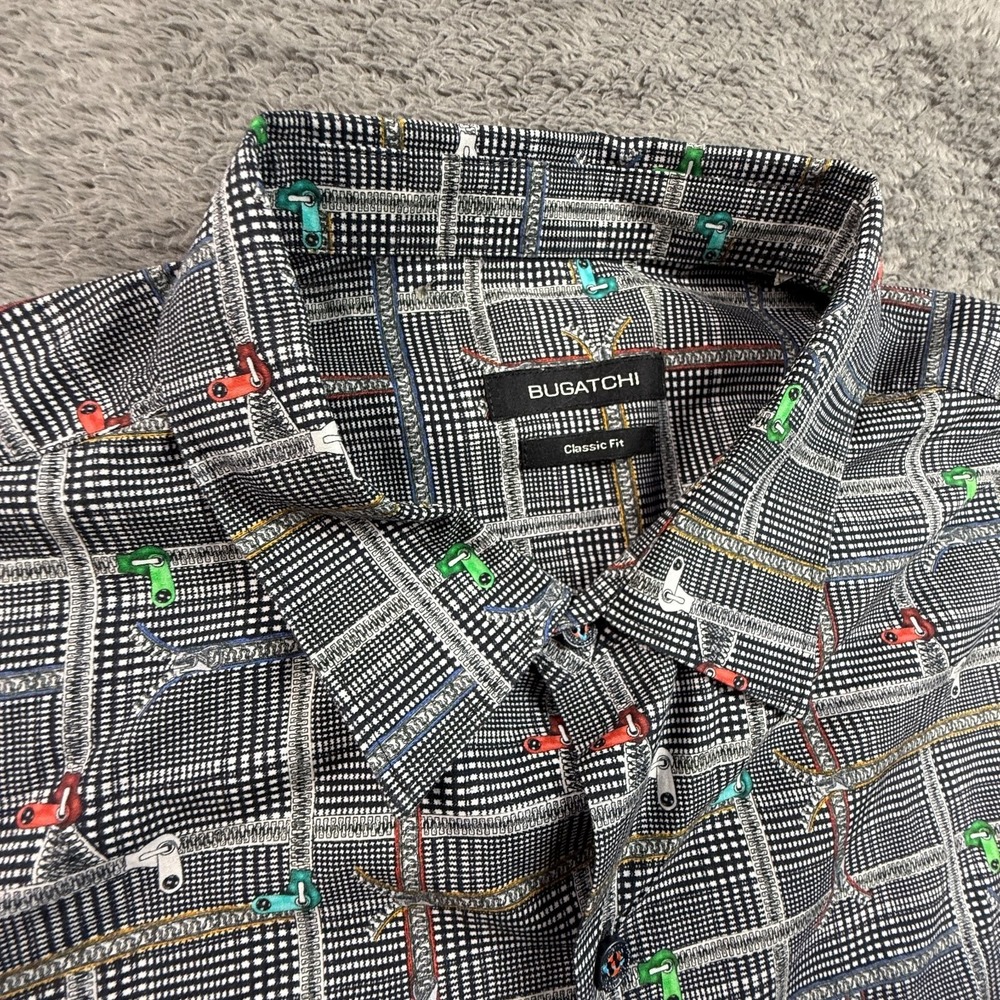 Bugatchi Mens XL Button Up Shirt Classic Fit Plaid Print Long Sleeve Cotton - Picture 3 of 7